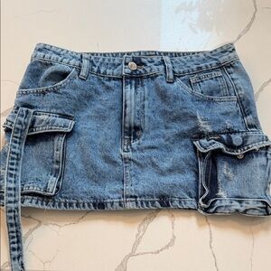 Denim Mini Skirt with Pockets